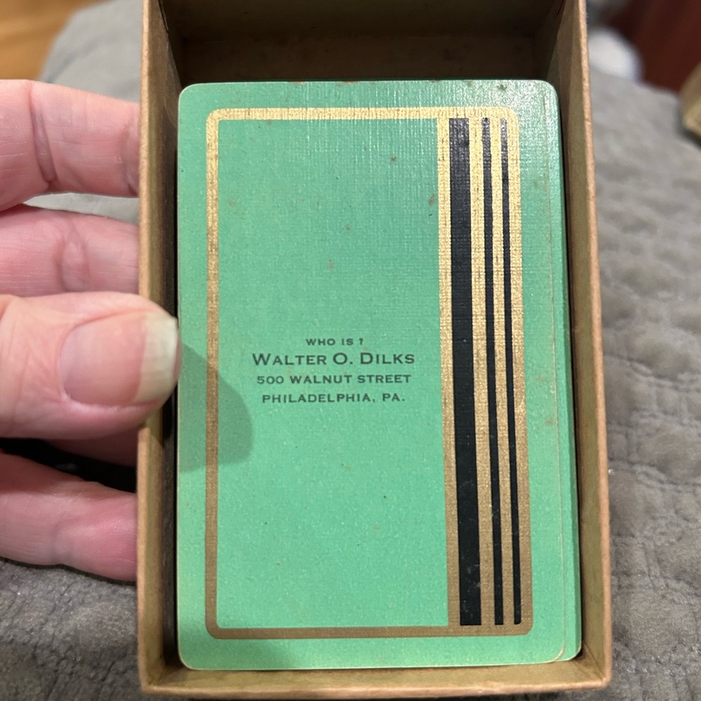 Vintage Walter Dilks Green and Gold Playing Cards